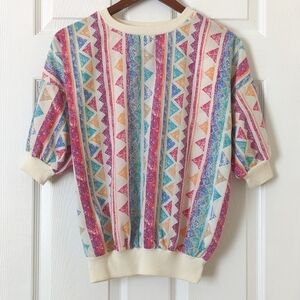 The Season Ticket 80's Vintage Funky Colorful Zig Zag Short Sleeve Crewneck Top